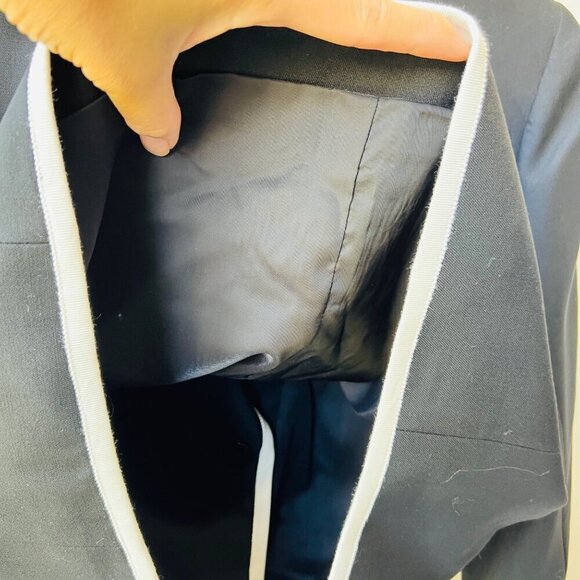 ❤️ Frame double breasted contrast trims blazer,black /white, Plus Size 14 - Picture 14 of 14